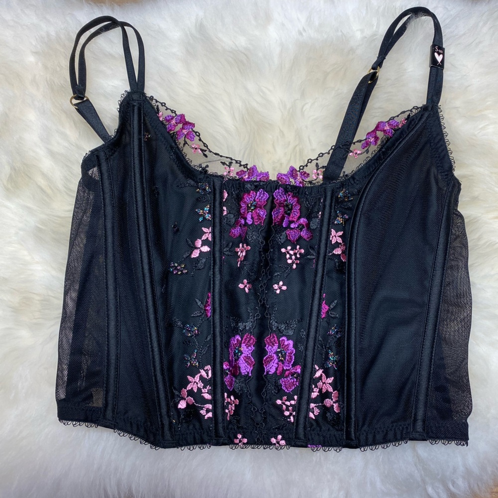 Victoria’s Secret Very Sexy Black and Purple Floral Corset